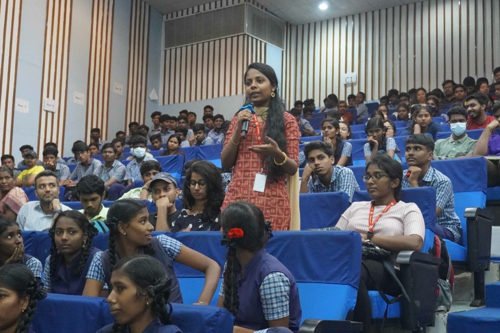 A-student-raises-a-questions-during-G20-University-Connect-Lecture-Series-on-‘Engaging-Young-Minds-at-IIT-Madras-on-24-Jan-scaled